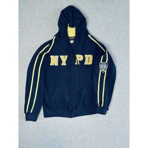 NYPD New York Police Department Hoodie Men’s Blue Yellow Stripes Full Zip Patch